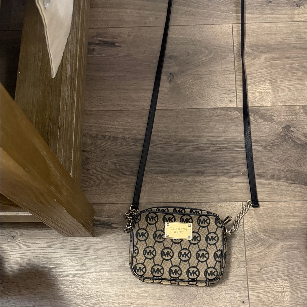 Michael Kors Black and Tan Logo Crossbody Bag
